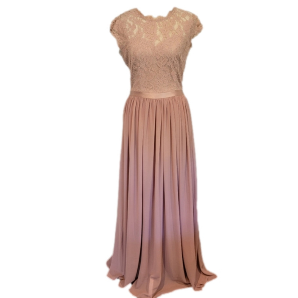 Musol Pink Lace Chiffon Fit And Flare Floor Length Gown Size S - Picture 3 of 16